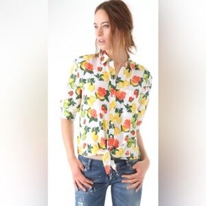 Equipment Femme Daddy Tie Front Lemon Print Silk Blouse Medium